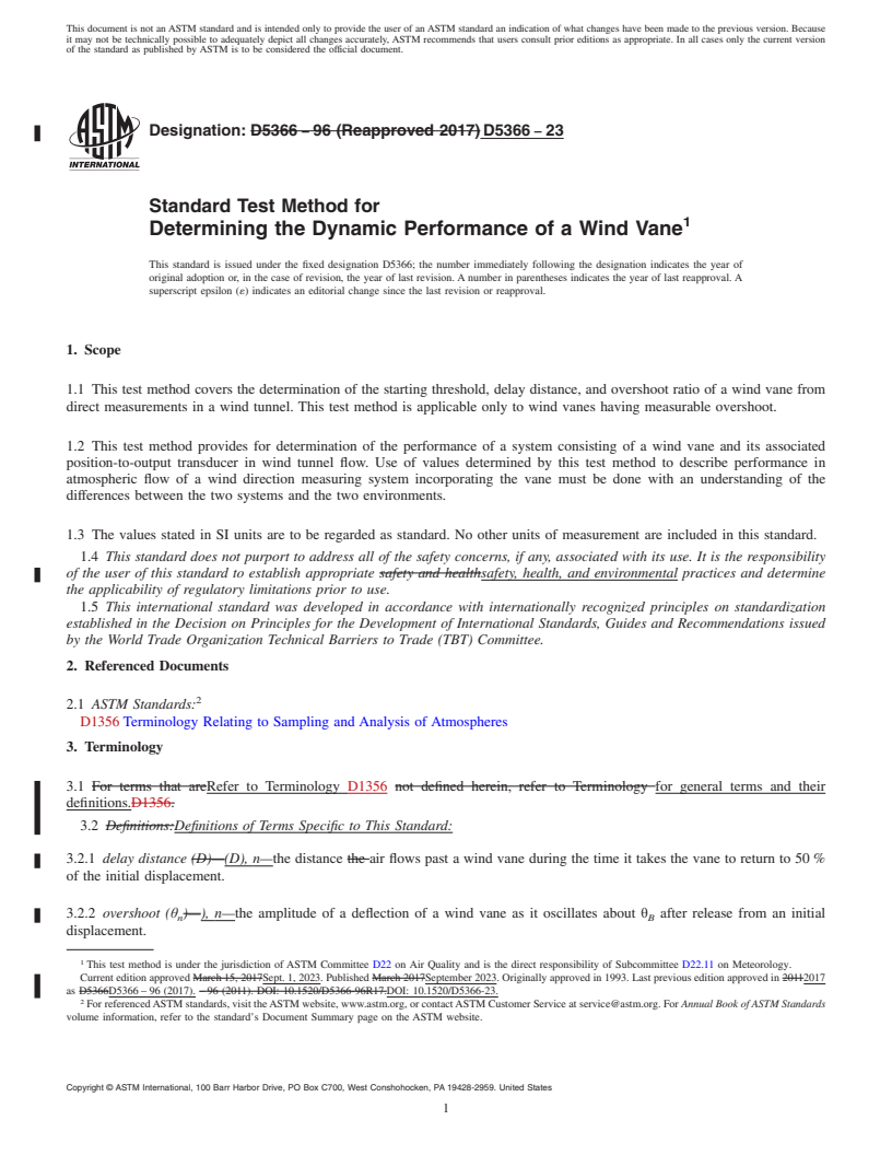 REDLINE ASTM D5366-23 - Standard Test Method for  Determining the Dynamic Performance of a Wind Vane