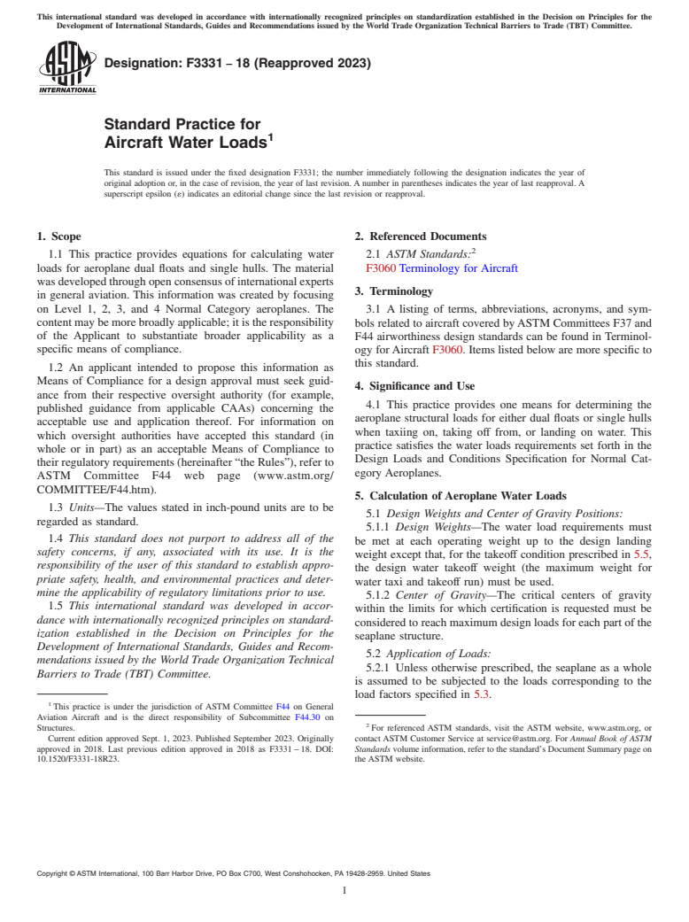 ASTM F3331-18(2023) - Standard Practice for Aircraft Water Loads