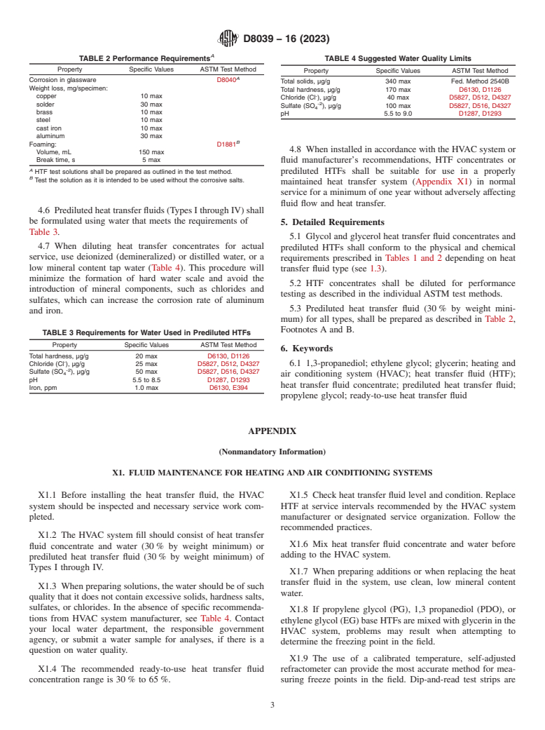 ASTM D8039-16(2023) - Standard Specification for Heat Transfer Fluids (HTF) for Heating and Air Conditioning  (HVAC) Systems