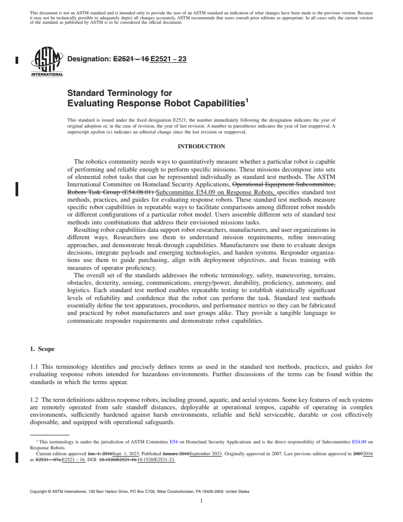 REDLINE ASTM E2521-23 - Standard Terminology for  Evaluating Response Robot Capabilities