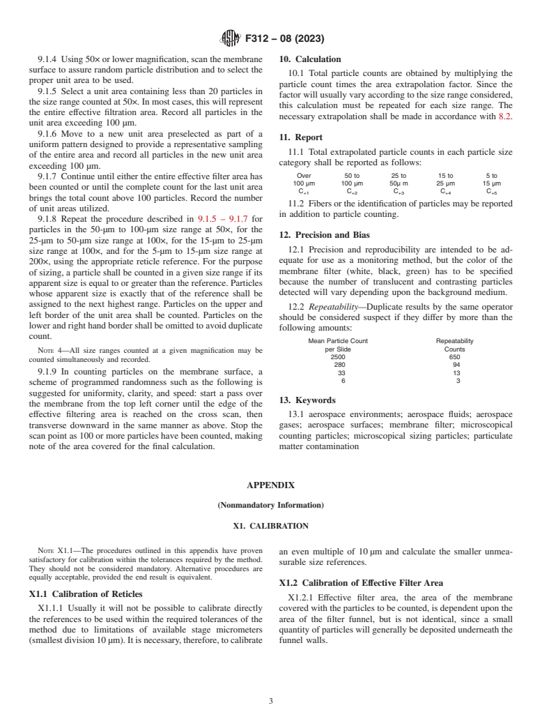 ASTM F312-08(2023) - Standard Test Methods for  Microscopical Sizing and Counting Particles from Aerospace  Fluids on Membrane Filters