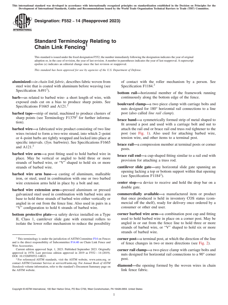 ASTM F552-14(2023) - Standard Terminology Relating to  Chain Link Fencing