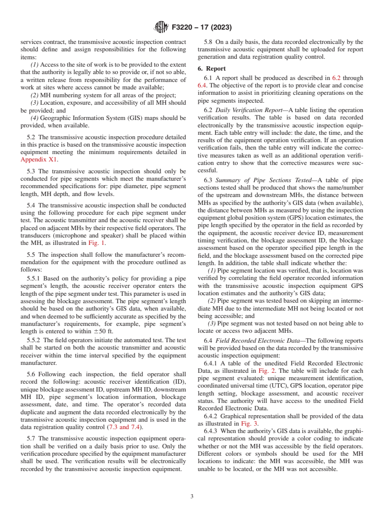 ASTM F3220-17(2023) - Standard Practice for Prioritizing Sewer Pipe Cleaning Operations by Using Transmissive  Acoustic Inspection