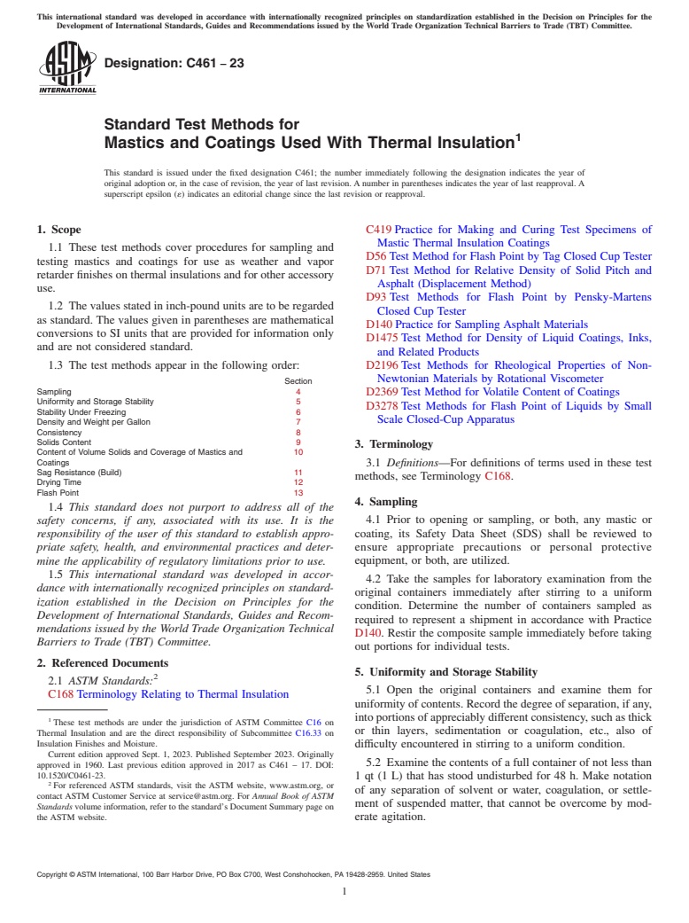 ASTM C461-23 - Standard Test Methods for  Mastics and Coatings Used With Thermal Insulation