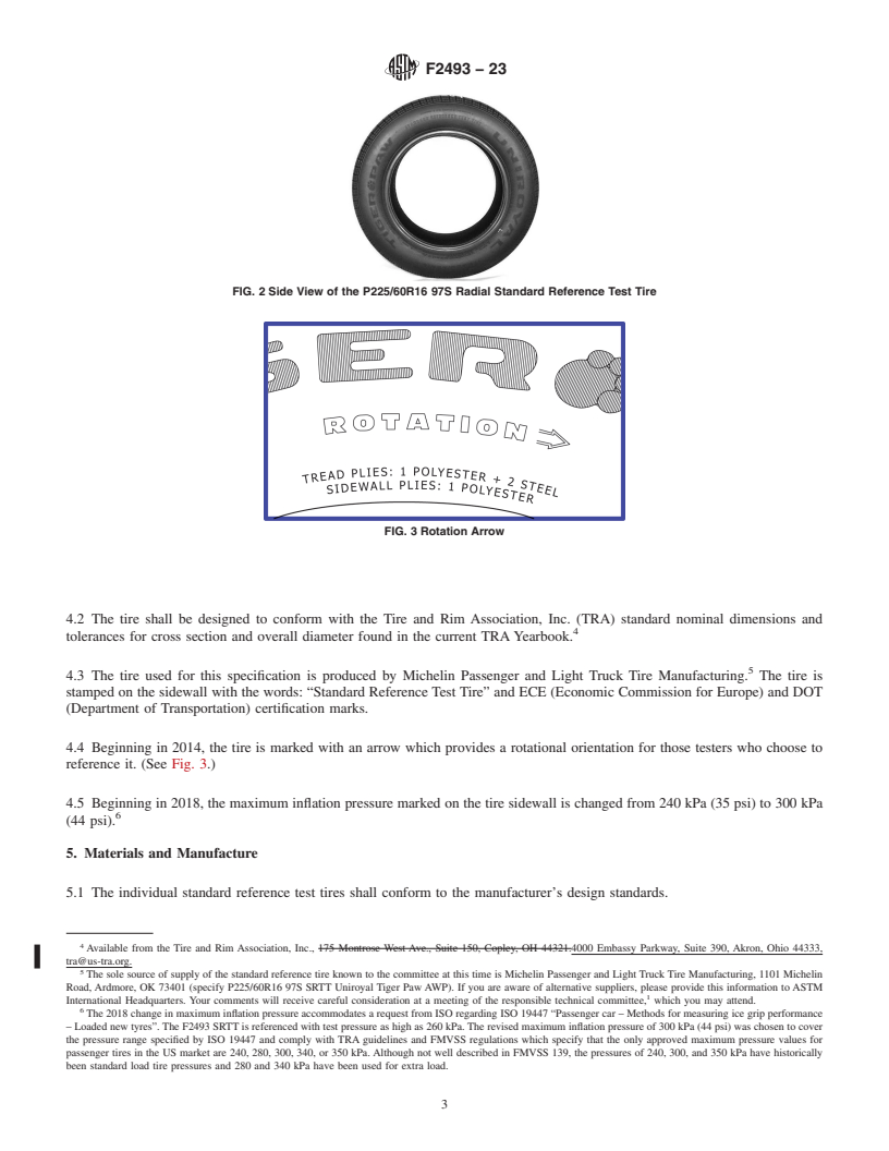 REDLINE ASTM F2493-23 - Standard Specification for P225/60R16 97S Radial Standard Reference Test Tire