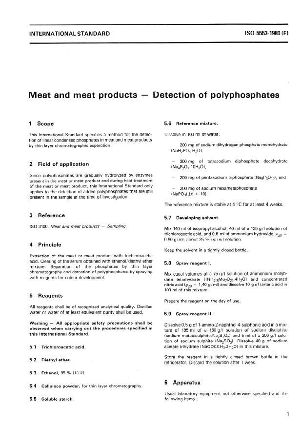 ISO 5553:1980 - Meat and meat products -- Detection of polyphosphates