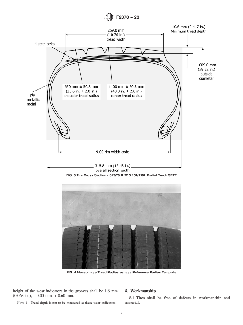 ASTM F2870-23 - Standard Specification for  315/70R22.5 154/150L Radial Truck Standard Reference Test Tire