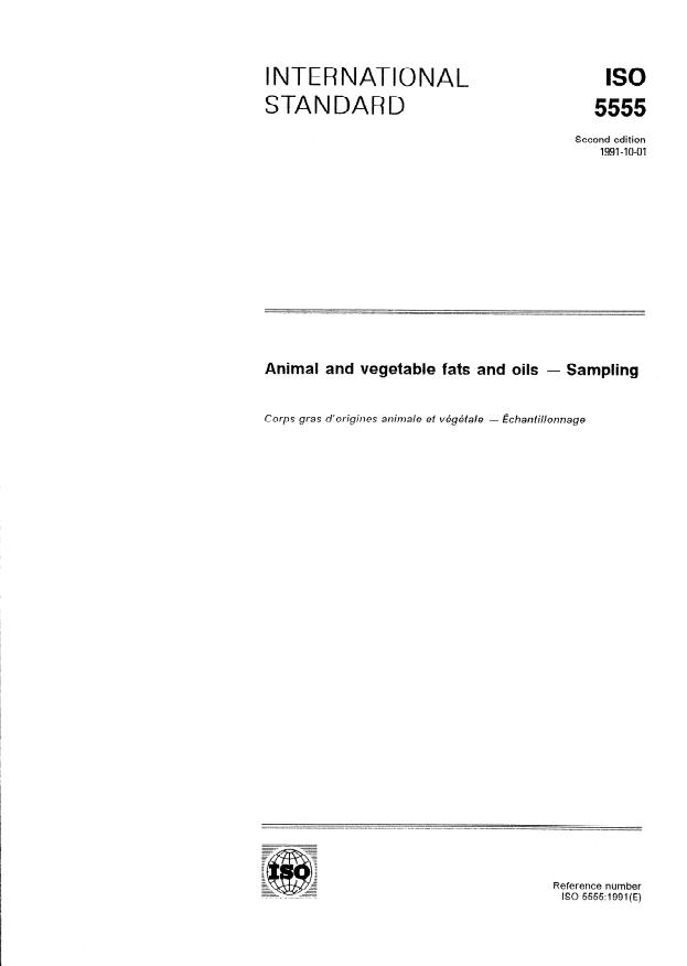 ISO 5555:1991 - Animal and vegetable fats and oils -- Sampling