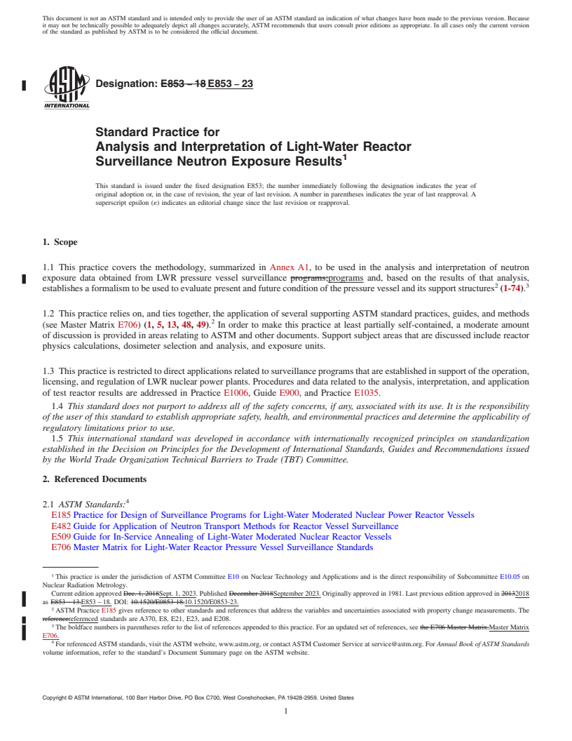REDLINE ASTM E853-23 - Standard Practice for  Analysis and Interpretation of Light-Water Reactor Surveillance  Neutron Exposure Results