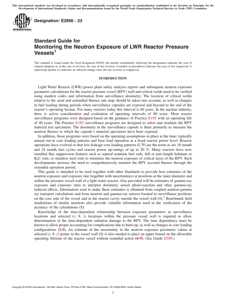 ASTM E2956-23 - Standard Guide for Monitoring the Neutron Exposure of LWR Reactor Pressure Vessels