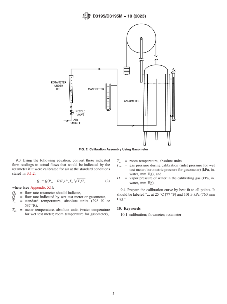ASTM D3195/D3195M-10(2023) - Standard Practice for  Rotameter Calibration