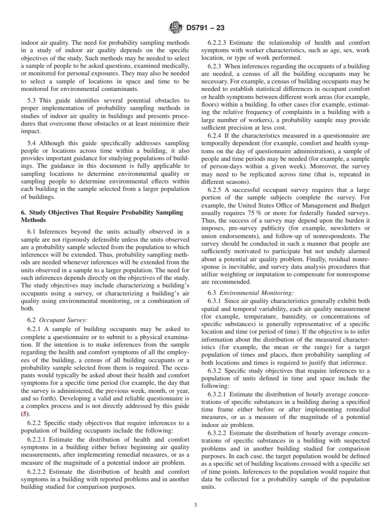ASTM D5791-23 - Standard Guide for  Using Probability Sampling Methods in Studies of Indoor Air  Quality in Buildings