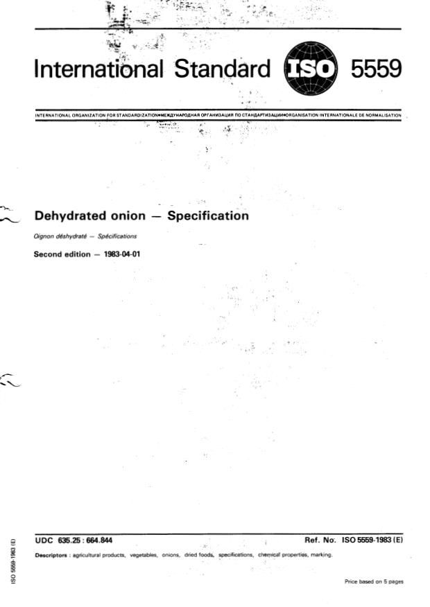 ISO 5559:1983 - Dehydrated onion -- Specification