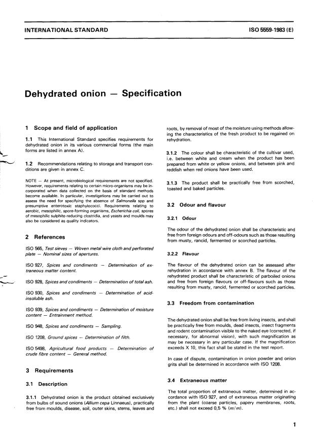 ISO 5559:1983 - Dehydrated onion -- Specification