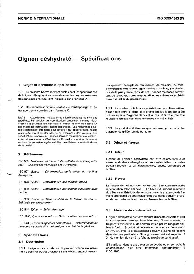 ISO 5559:1983 - Oignon déshydraté -- Spécifications