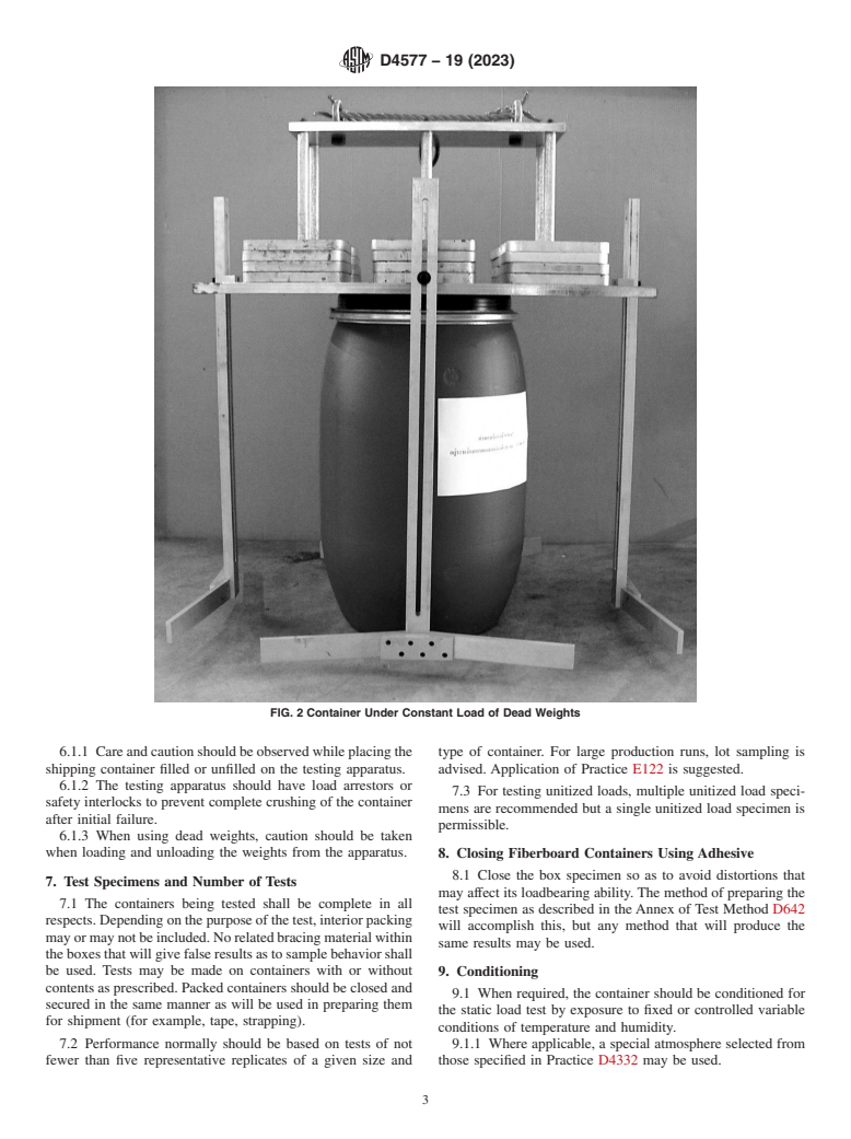 ASTM D4577-19(2023) - Standard Test Method for Compression Resistance of a Container Under Constant Load