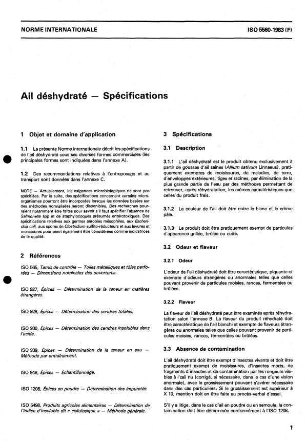 ISO 5560:1983 - Ail déshydraté -- Spécifications