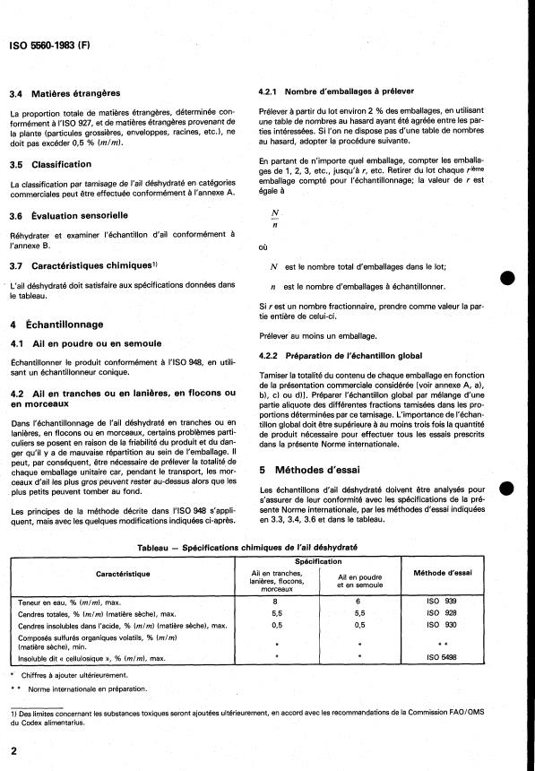 ISO 5560:1983 ISO 5560:1983 - Ail déshydraté -- Spécifications - Page 4 preview