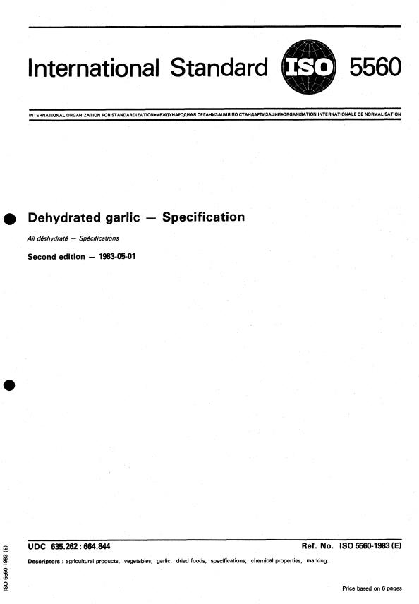 ISO 5560:1983 - Dehydrated garlic -- Specification