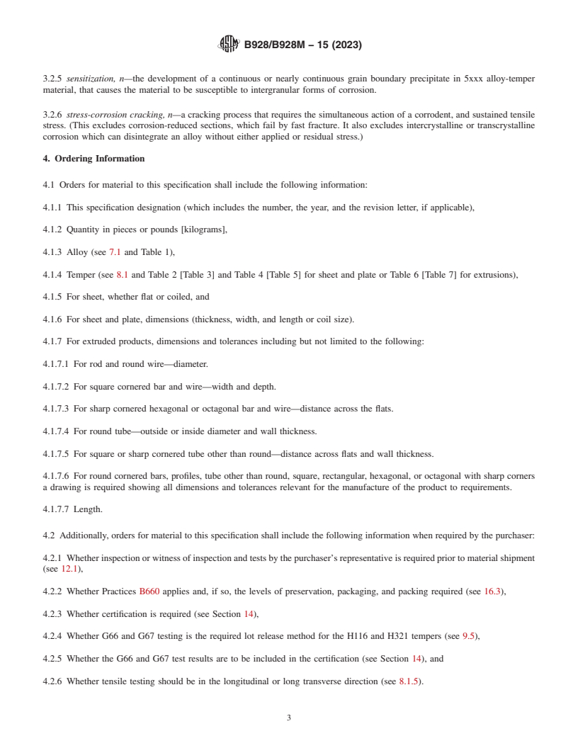 REDLINE ASTM B928/B928M-15(2023) - Standard Specification for High Magnesium Aluminum-Alloy Products for Marine Service and  Similar Environments