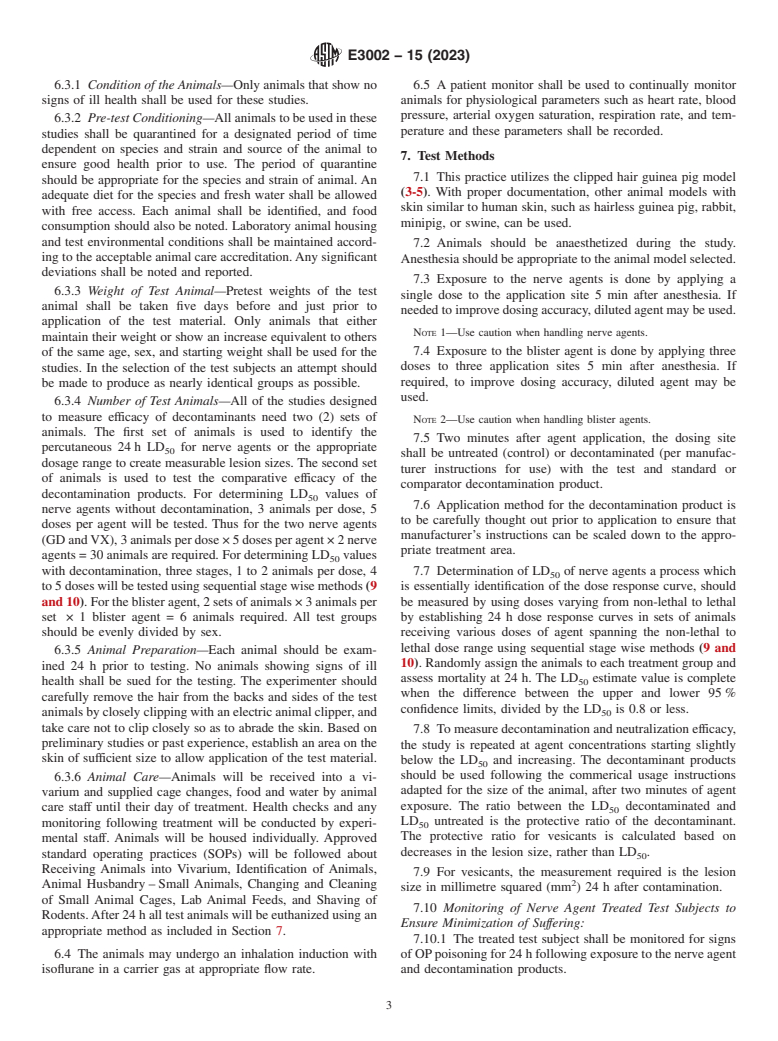 ASTM E3002-15(2023) - Standard Practice for Assessing the Comparative Efficacy of Products Used for the  Decontamination of Chemical Warfare Agents (CWAs) on Skin