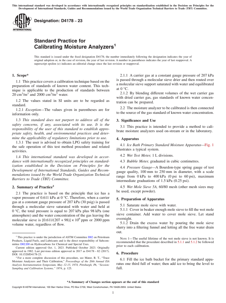 ASTM D4178-23 - Standard Practice for  Calibrating Moisture Analyzers