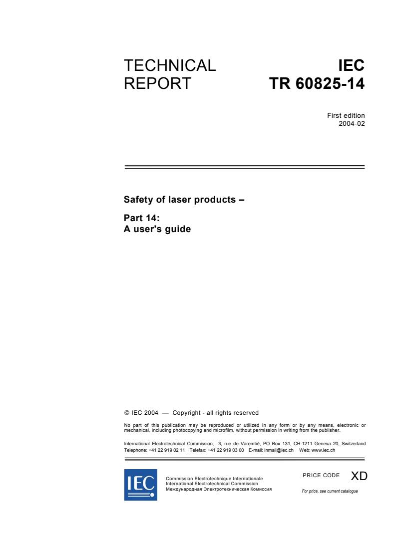 IEC TR 60825-14:2004 - Safety of laser products - Part 14: A user's guide