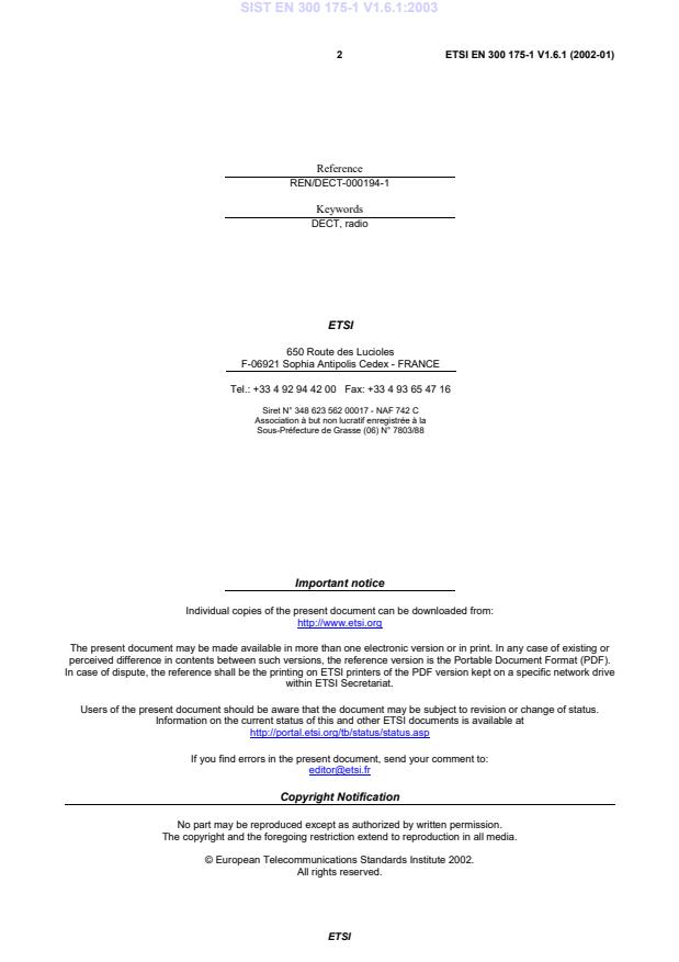 SIST EN 300 175-1 V1.6.1:2003 SIST EN 300 175-1 V1.6.1:2003 - Page 4 preview
