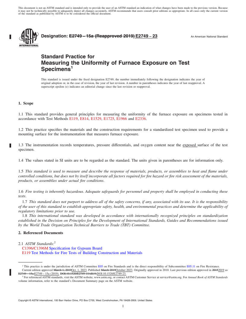 REDLINE ASTM E2749-23 - Standard Practice for  Measuring the Uniformity of Furnace Exposure on Test Specimens