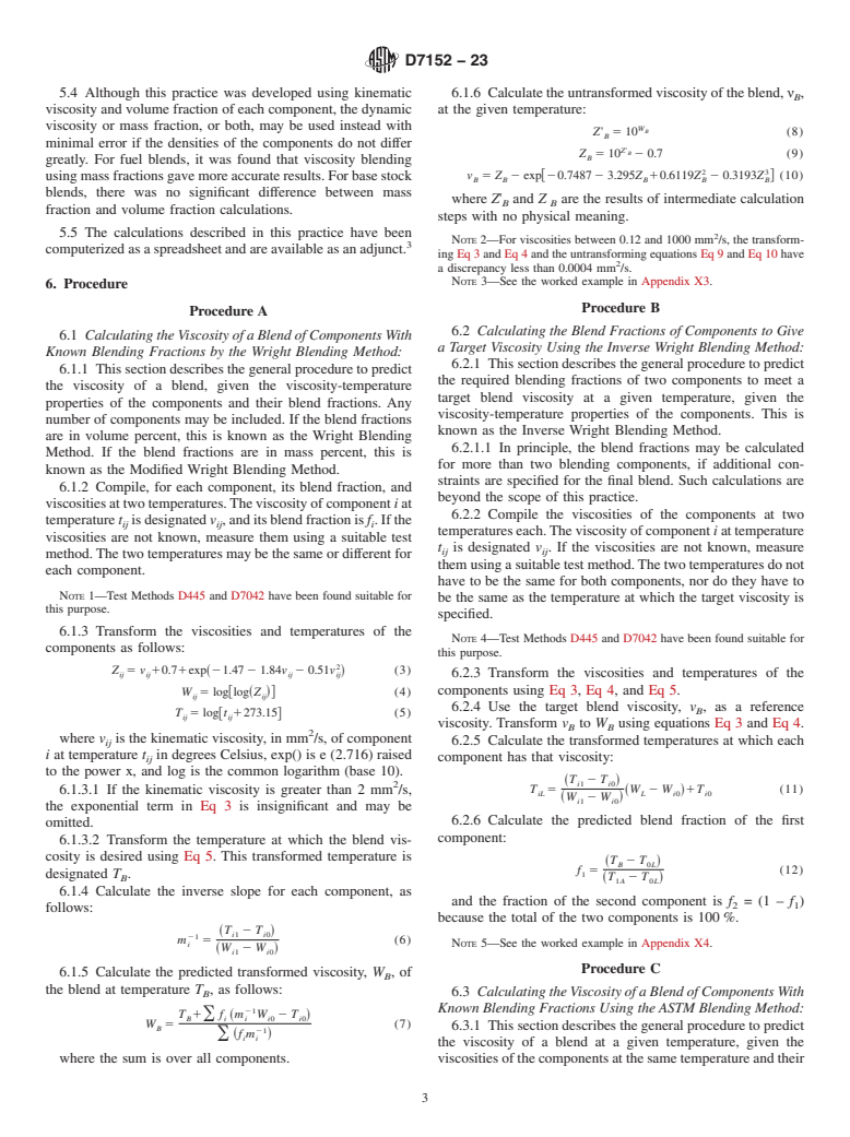 ASTM D7152-23 - Standard Practice for  Calculating Viscosity of a Blend of Petroleum Products