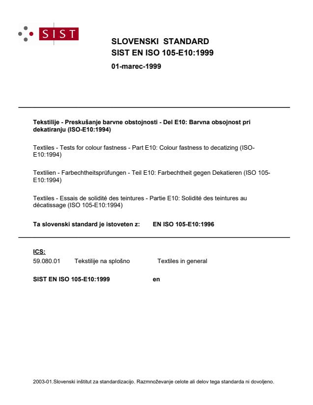 EN ISO 105-E10:1999