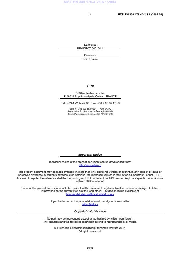 SIST EN 300 175-4 V1.6.1:2003 SIST EN 300 175-4 V1.6.1:2003 - Page 4 preview
