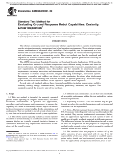 ASTM E3408/E3408M-23 ASTM E3408/E3408M-23 - Standard Test Method for Evaluating Ground Response Robot Capabilities: Dexterity: Linear Inspection - Page 1 preview