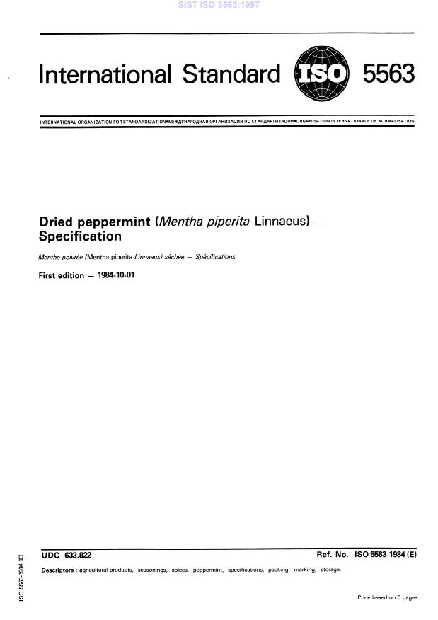 ISO 5563:1984 - Dried Peppermint Specification and Testing Standards