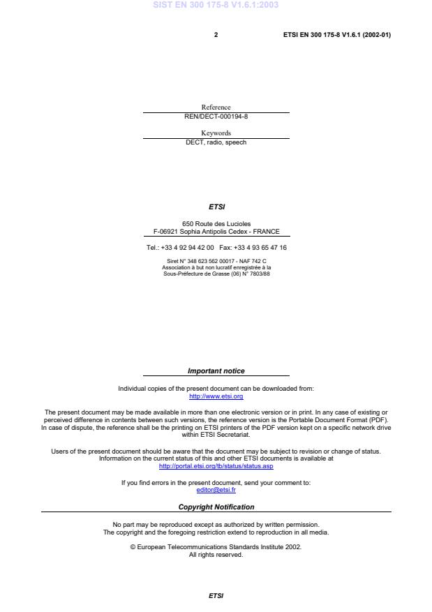 SIST EN 300 175-8 V1.6.1:2003 SIST EN 300 175-8 V1.6.1:2003 - Page 4 preview