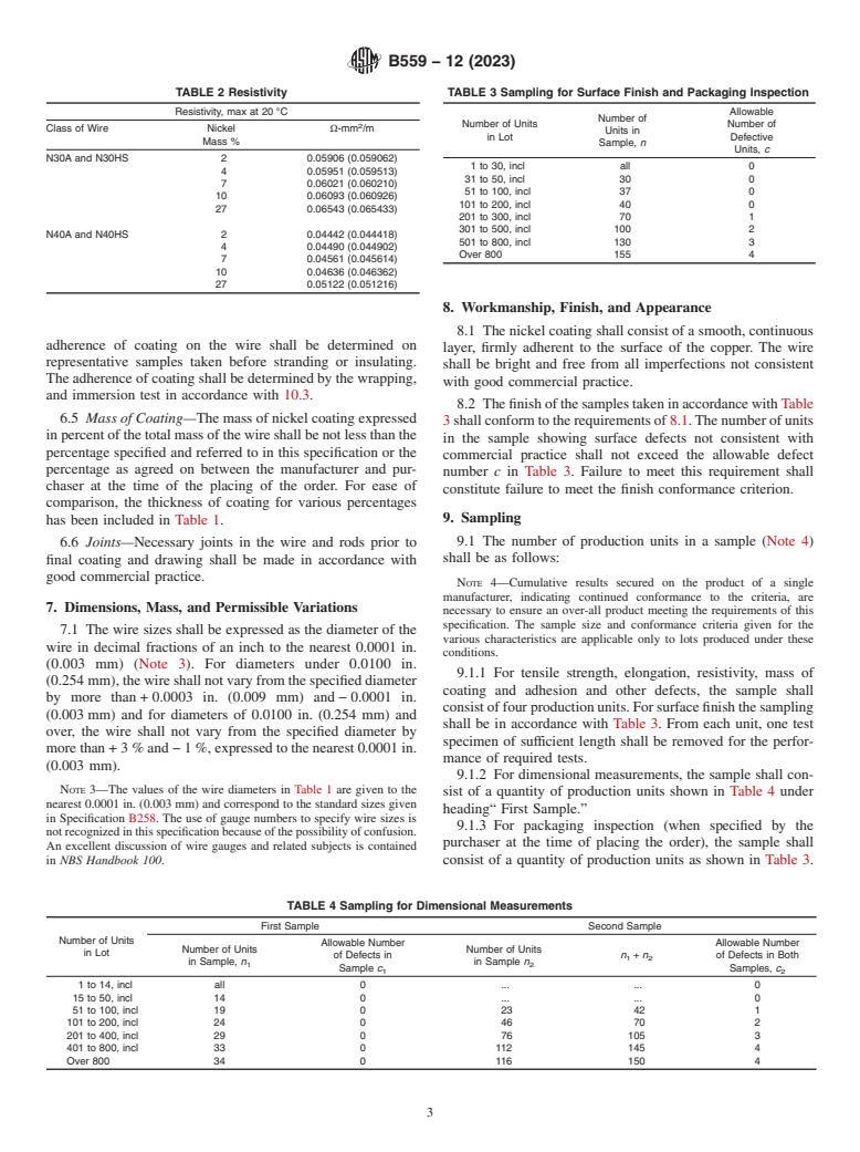 ASTM B559-12(2023) - Standard Specification for Nickel-Coated, Copper-Clad Steel Wire for Electronic Application