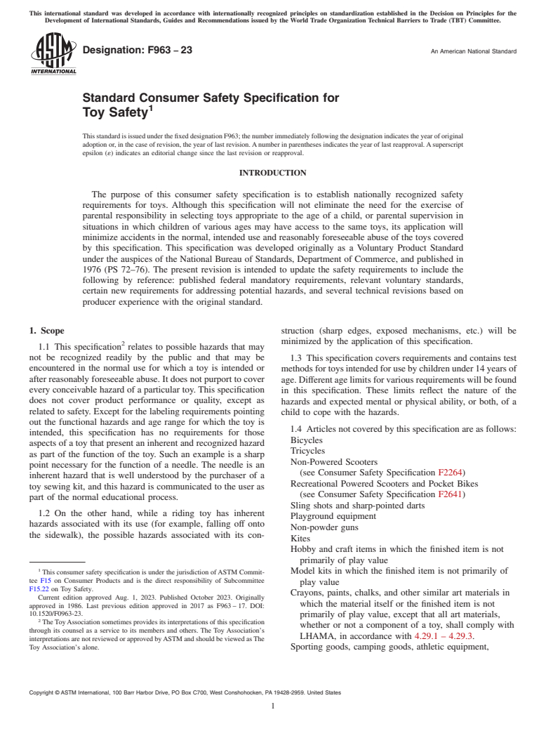 ASTM F963-23 - Standard Consumer Safety Specification for  Toy Safety