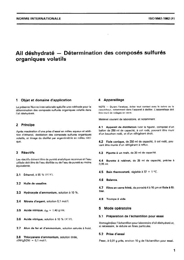 ISO 5567:1982 - Ail déshydraté -- Détermination des composés sulfurés organiques volatils