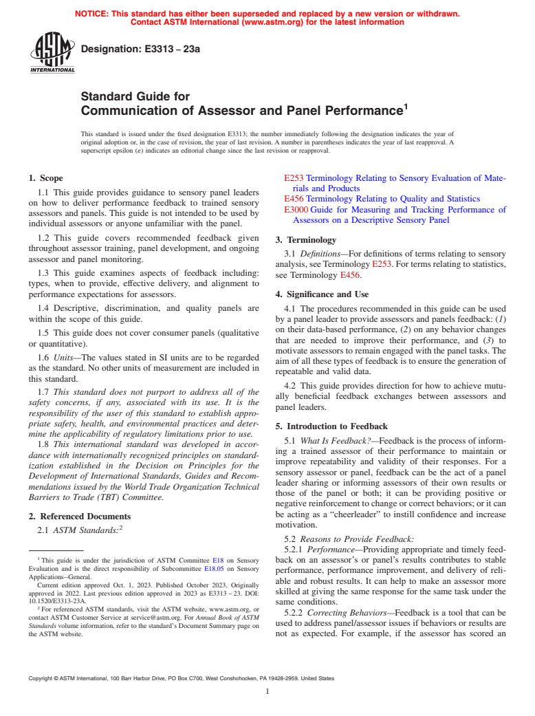 ASTM E3313-23a - Standard Guide for Communication of Assessor and Panel Performance