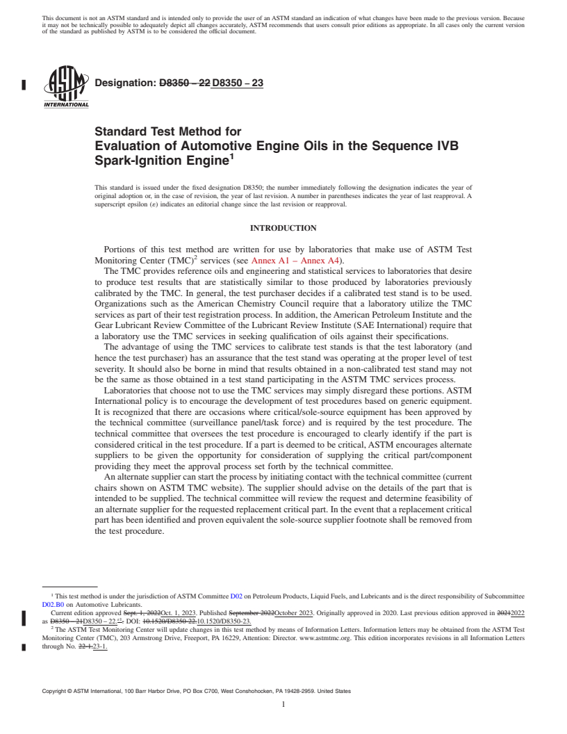REDLINE ASTM D8350-23 - Standard Test Method for Evaluation of Automotive Engine Oils in the Sequence IVB Spark-Ignition  Engine