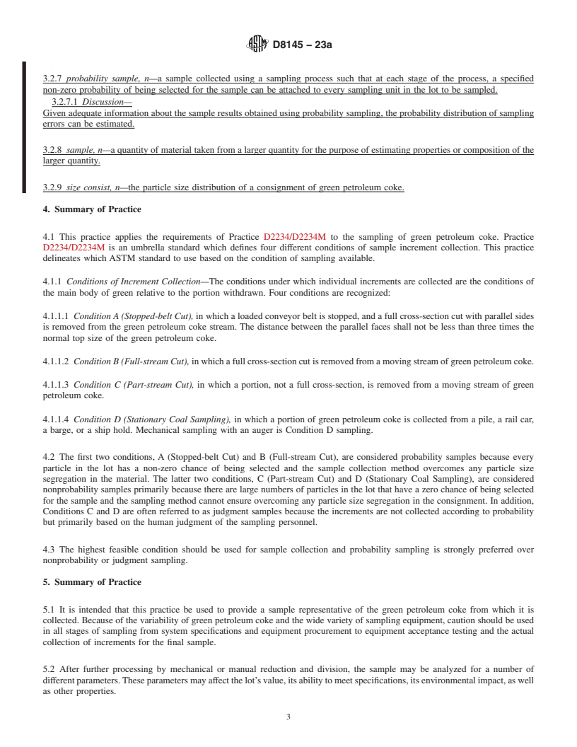 REDLINE ASTM D8145-23a - Standard Practice for Sampling of Green Petroleum Coke