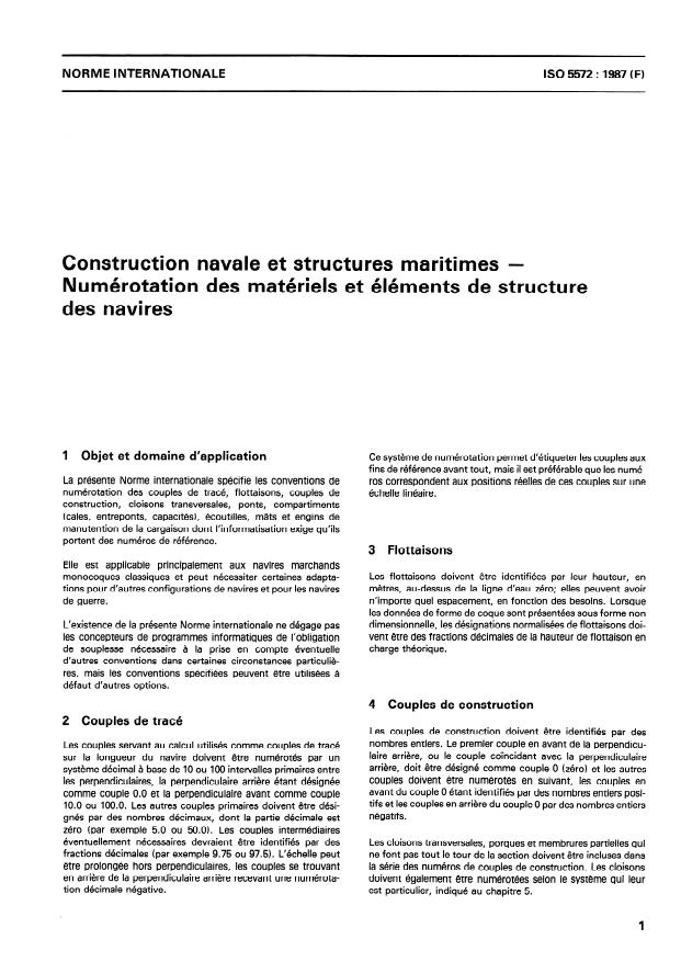 ISO 5572:1987 - Construction navale et structures maritimes -- Numérotation des matériels et éléments de structure des navires