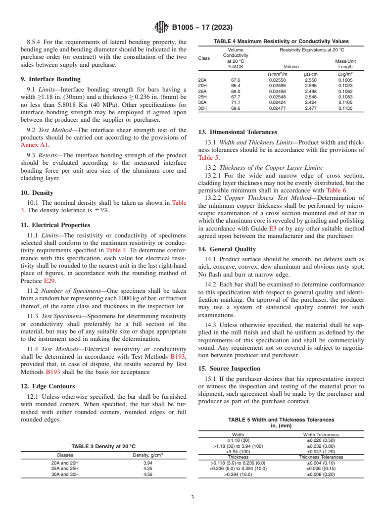 ASTM B1005-17(2023) - Standard Specification for Copper-Clad Aluminum Bar for Electrical Purposes (Bus Bar)