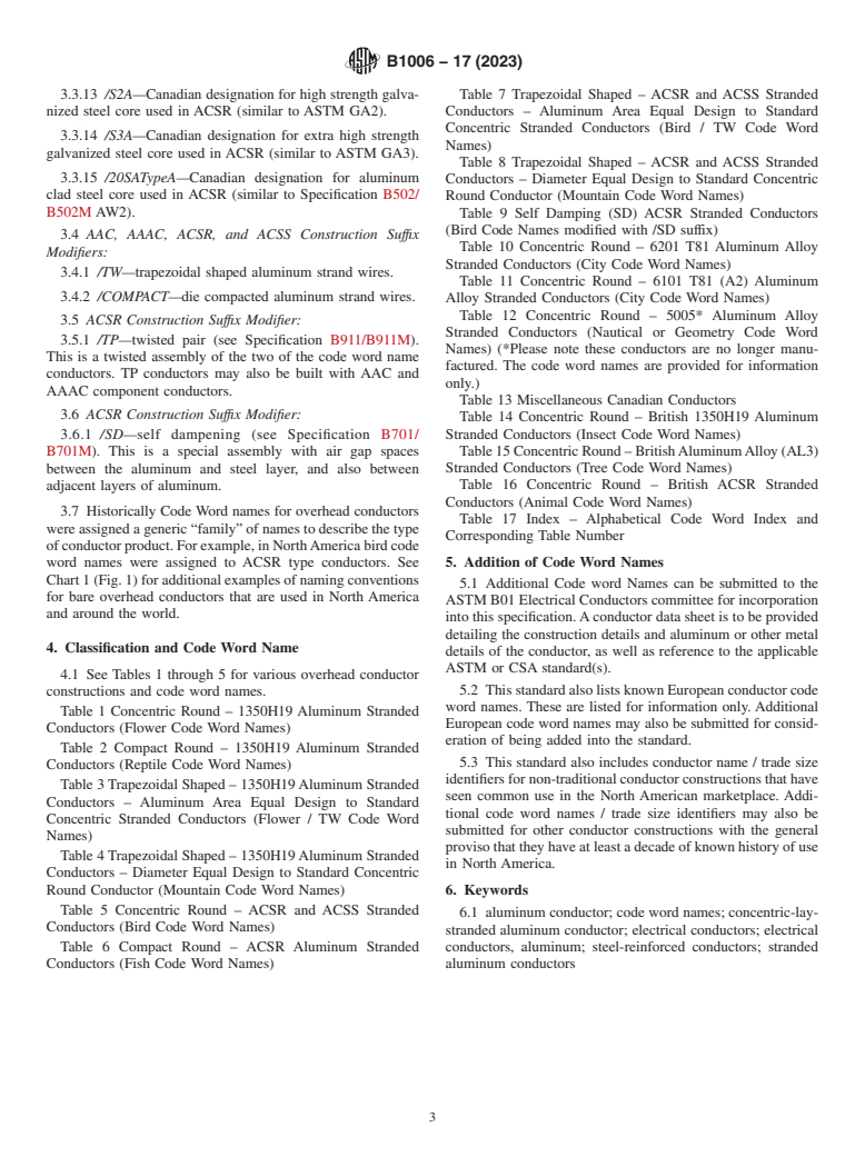 ASTM B1006-17(2023) - Standard Specification for Electrical Overhead Conductor Code Word Names