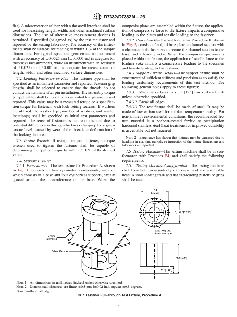 ASTM D7332/D7332M-23 - Standard Test Method for Measuring the Fastener Pull-Through Resistance of a <brk/>Fiber-Reinforced  Polymer Matrix Composite