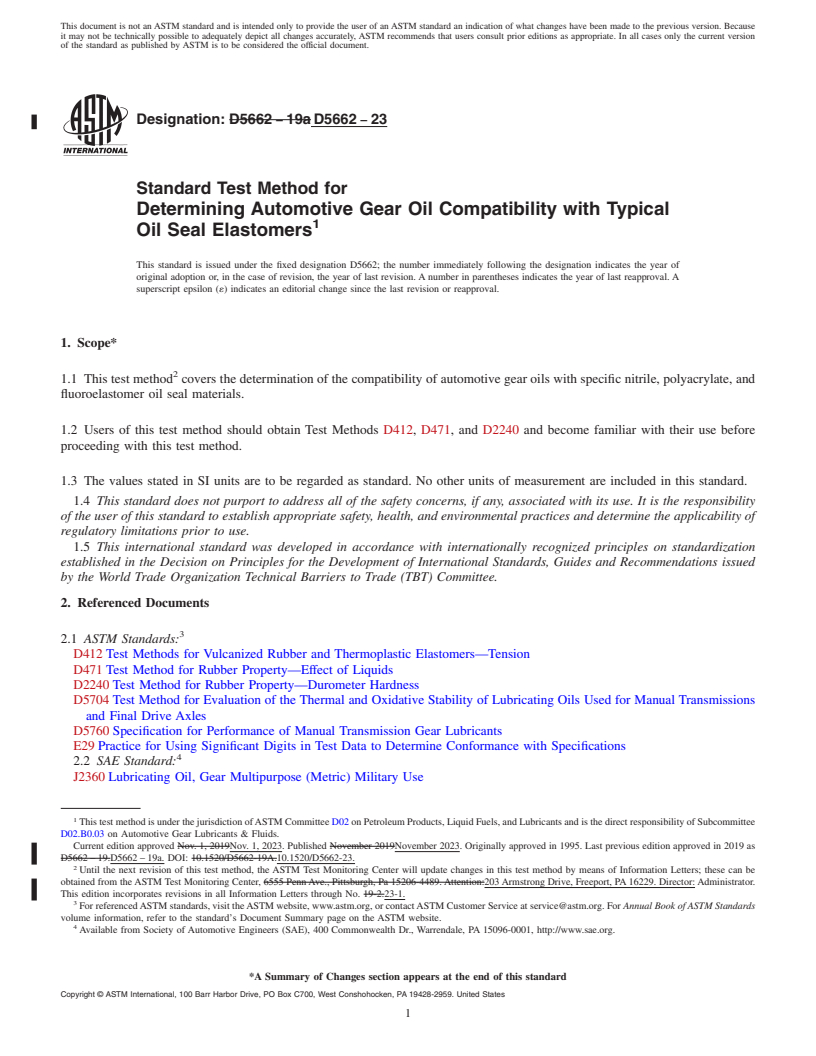 REDLINE ASTM D5662-23 - Standard Test Method for Determining Automotive Gear Oil Compatibility with Typical  Oil Seal Elastomers