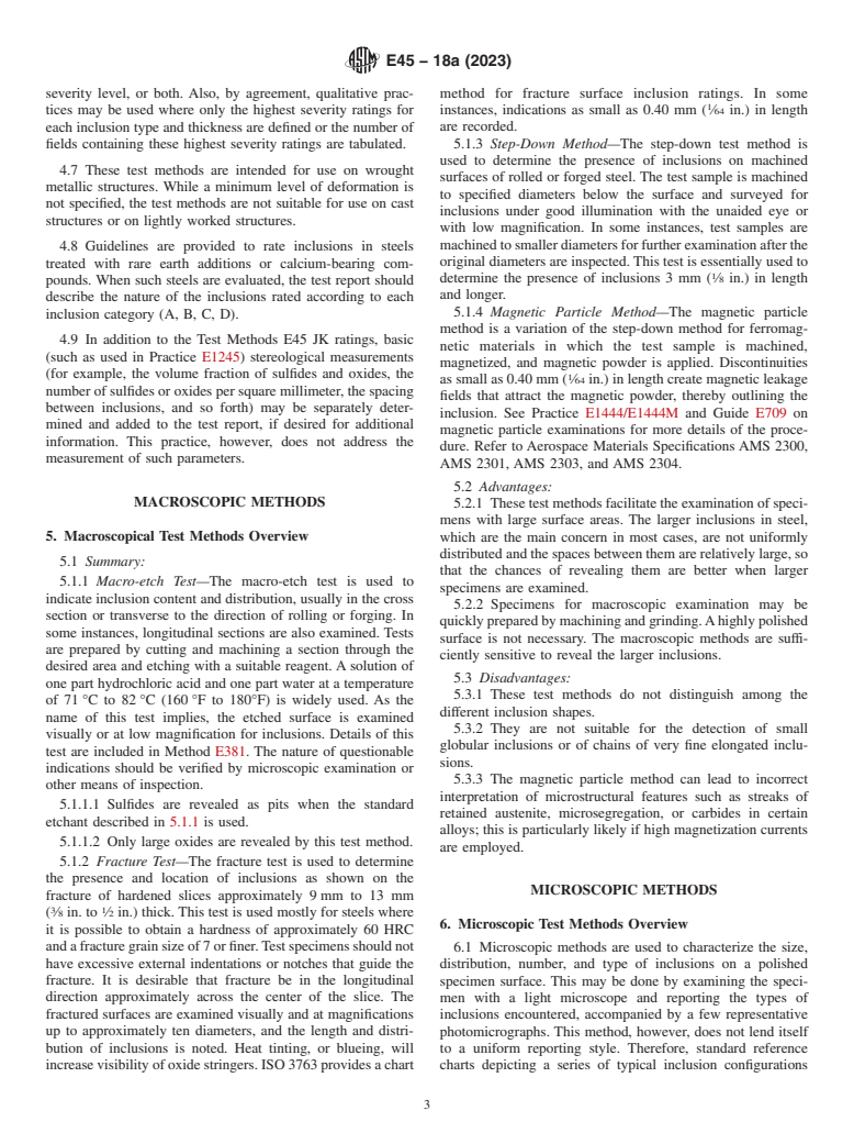 ASTM E45-18a(2023) - Standard Test Methods for  Determining the Inclusion Content of Steel