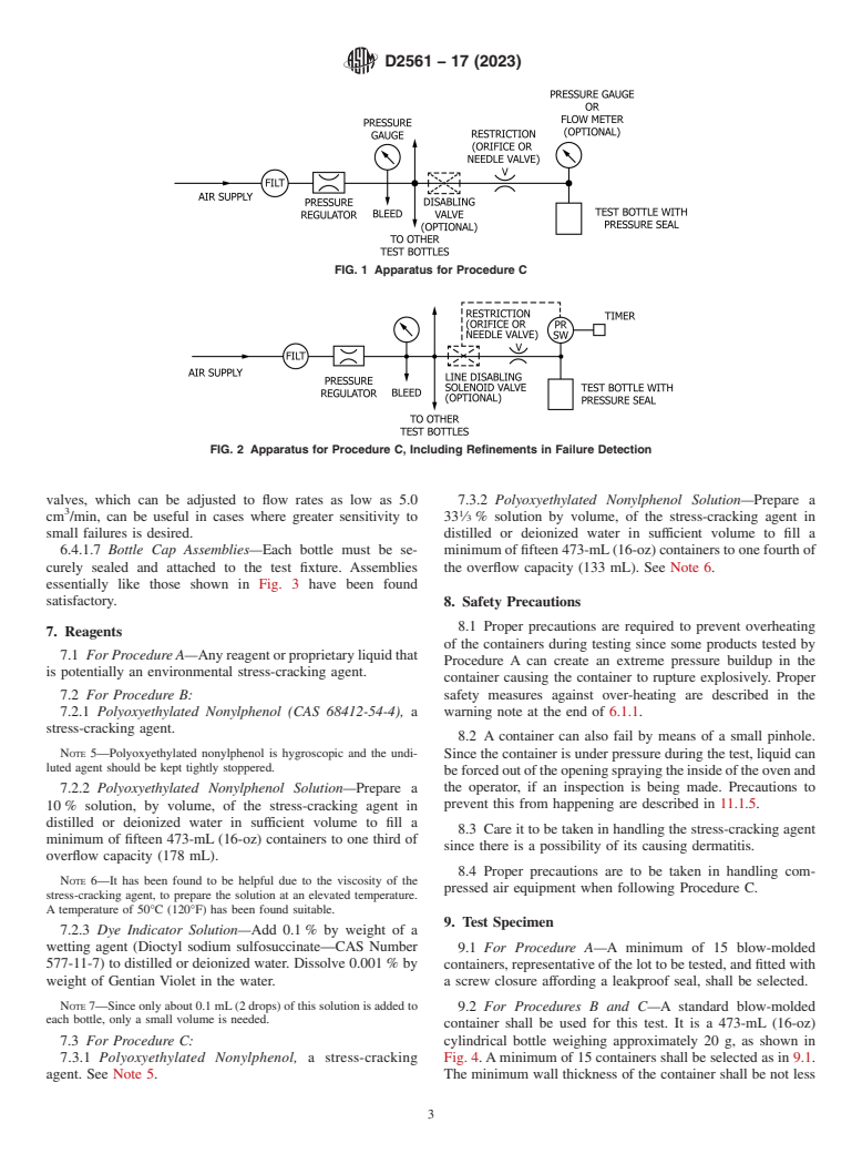 ASTM D2561-17(2023) - Standard Test Method for  Environmental Stress-Crack Resistance of Blow-Molded Polyethylene  Containers