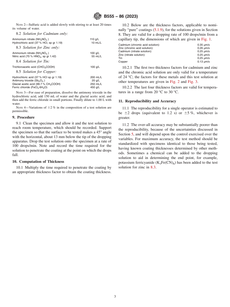 ASTM B555-86(2023) - Standard Guide for  Measurement of Electrodeposited Metallic Coating Thicknesses  by Dropping Test