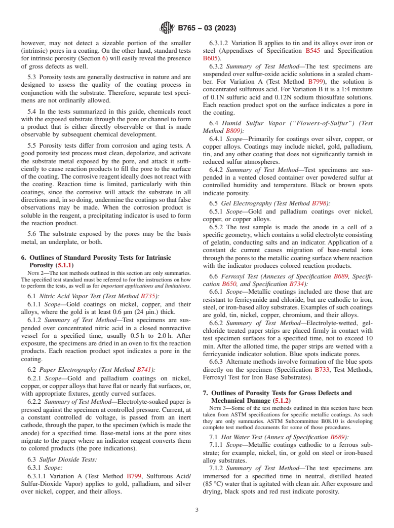 ASTM B765-03(2023) - Standard Guide for  Selection of Porosity and Gross Defect Tests for Electrodeposits  and Related Metallic Coatings